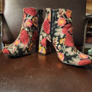 Floral Embroidered Ankle Boots